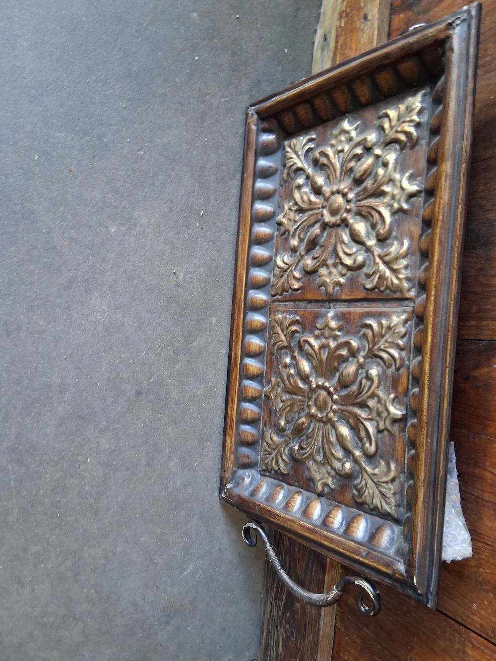 Decorative Brown and Gold Floral Metal Tray - Home Bath. 20